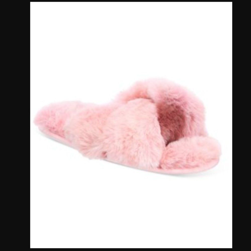 Jenni Womens Faux-Fur Solid Crossbar Multi Tie-dye Slippers‎